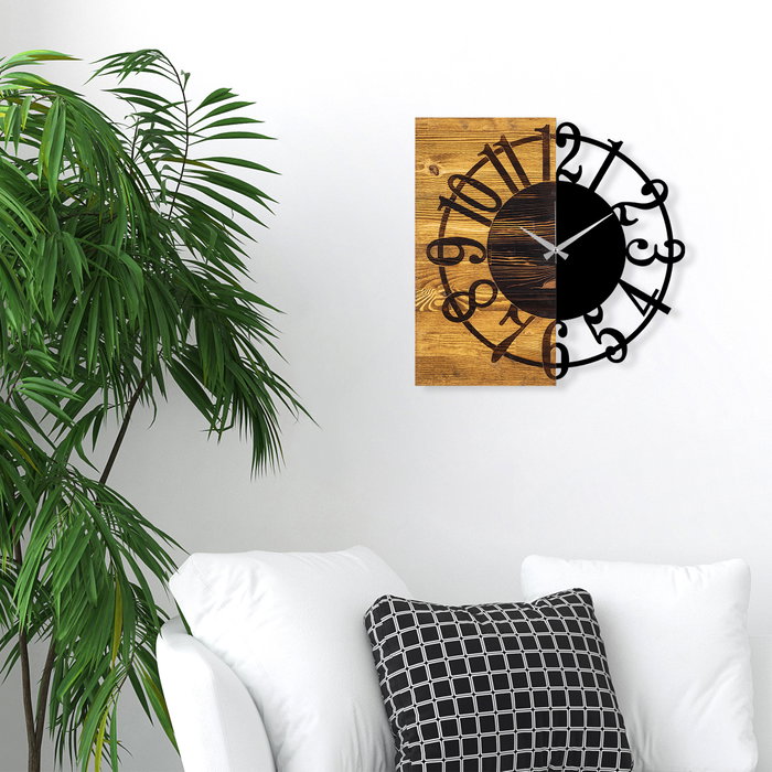 Wallity Reloj de pared decorativo de madera Nogal y Negro Wallity Reloj de pared decorativo de madera Nogal y Negro